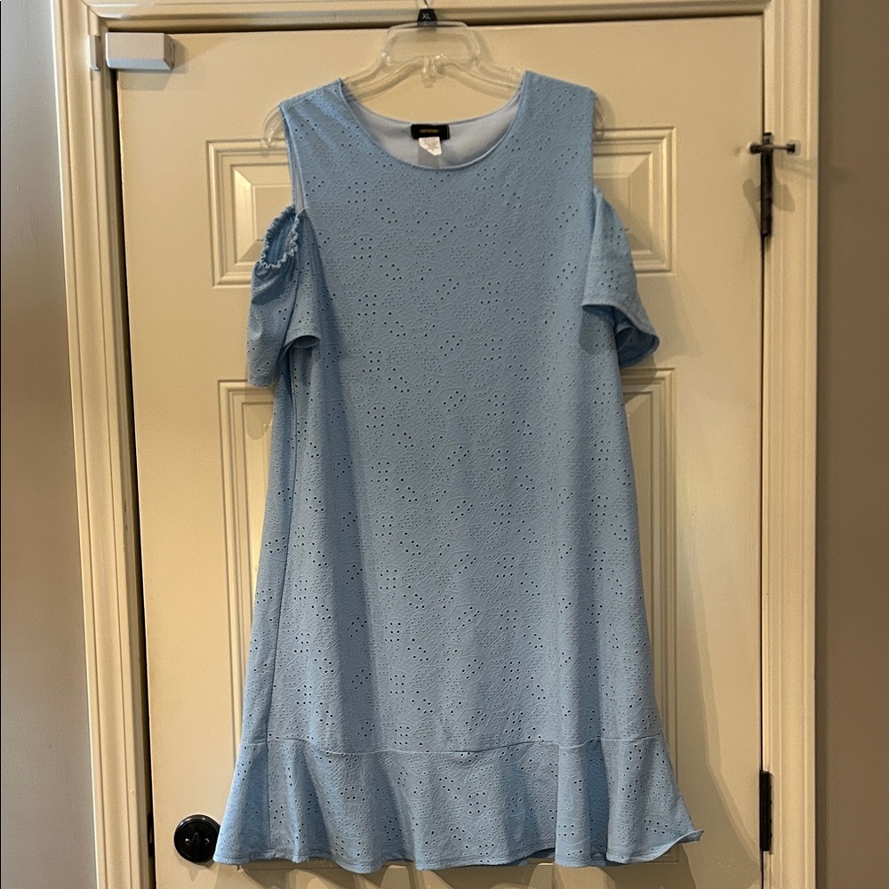 Espresso Sky Blue Eyelet Ruffle Dress